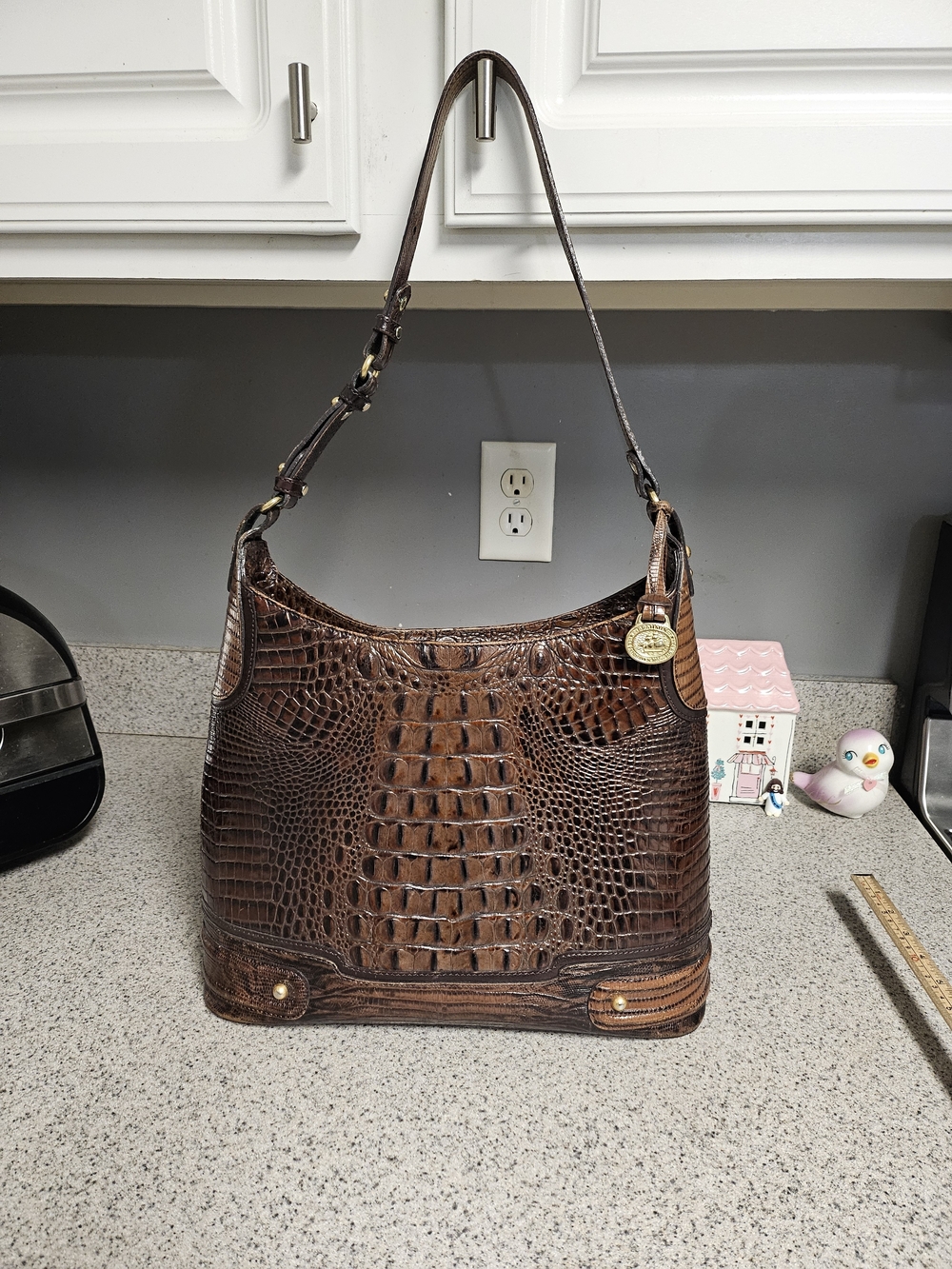 Brahmin Brown Croc-Embossed Leather Shoulder Bag